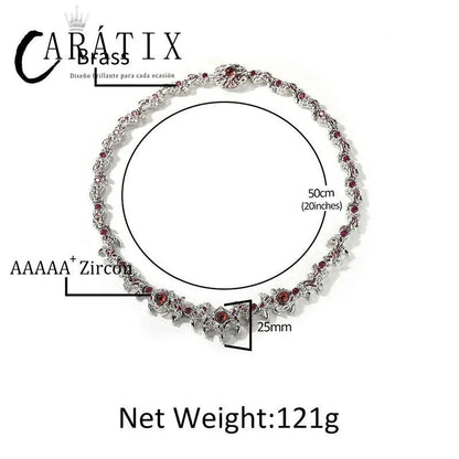 CARÁTIX Red Stone Eyes Thorns Link Chain Necklace – 5A+ CZ Iced Out Hip Hop Bling Jewelry for Men & Women | Rapper Gift - CaratixJewelry
