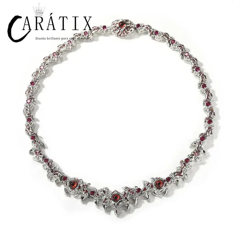 CARÁTIX Red Stone Eyes Thorns Link Chain Necklace – 5A+ CZ Iced Out Hip Hop Bling Jewelry for Men & Women | Rapper Gift - CaratixJewelry