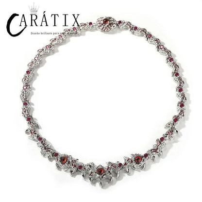 CARÁTIX Red Stone Eyes Thorns Link Chain Necklace – 5A+ CZ Iced Out Hip Hop Bling Jewelry for Men & Women | Rapper Gift - CaratixJewelry