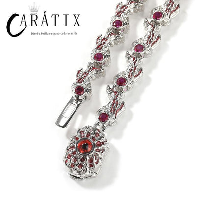 CARÁTIX Red Stone Eyes Thorns Link Chain Necklace – 5A+ CZ Iced Out Hip Hop Bling Jewelry for Men & Women | Rapper Gift - CaratixJewelry