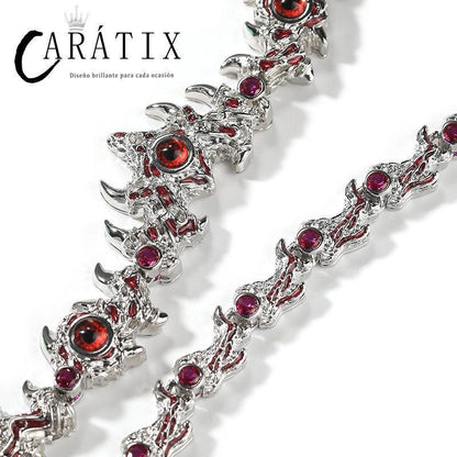 CARÁTIX Red Stone Eyes Thorns Link Chain Necklace – 5A+ CZ Iced Out Hip Hop Bling Jewelry for Men & Women | Rapper Gift - CaratixJewelry