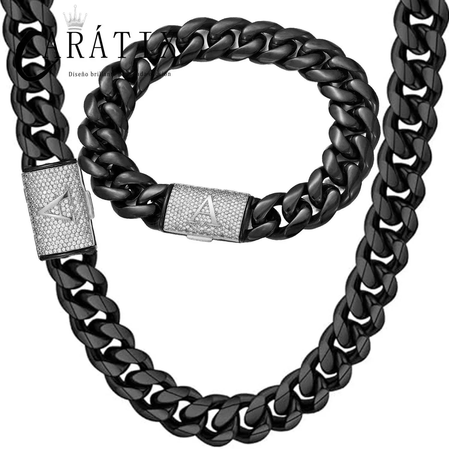 CARÁTIX Silver Letter Cuban Link Chain Necklace – Zircon Chunky Hip Hop Jewelry for Men | Punk Style Fashion Gift - CaratixJewelry