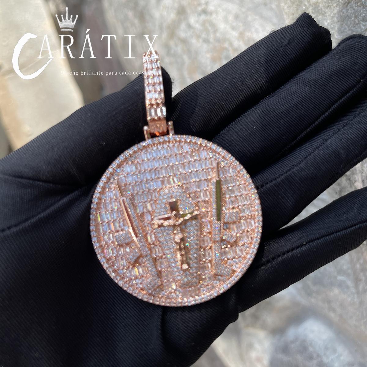 CARÁTIX Solid Back Necklace – Iced Out Gun Jesus Pendant with Big Circle Charms | Real Hip Hop Jewelry | 2025 Trend | Perfect Valentine's Day & Mother's Day Gift for Men, Women & Boys - CaratixJewelry