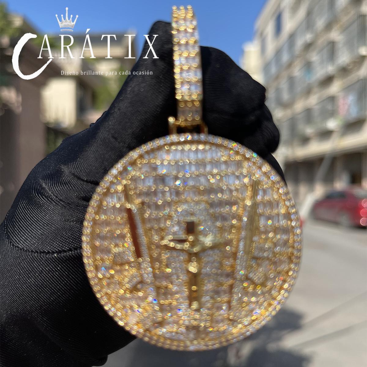 CARÁTIX Solid Back Necklace – Iced Out Gun Jesus Pendant with Big Circle Charms | Real Hip Hop Jewelry | 2025 Trend | Perfect Valentine's Day & Mother's Day Gift for Men, Women & Boys - CaratixJewelry