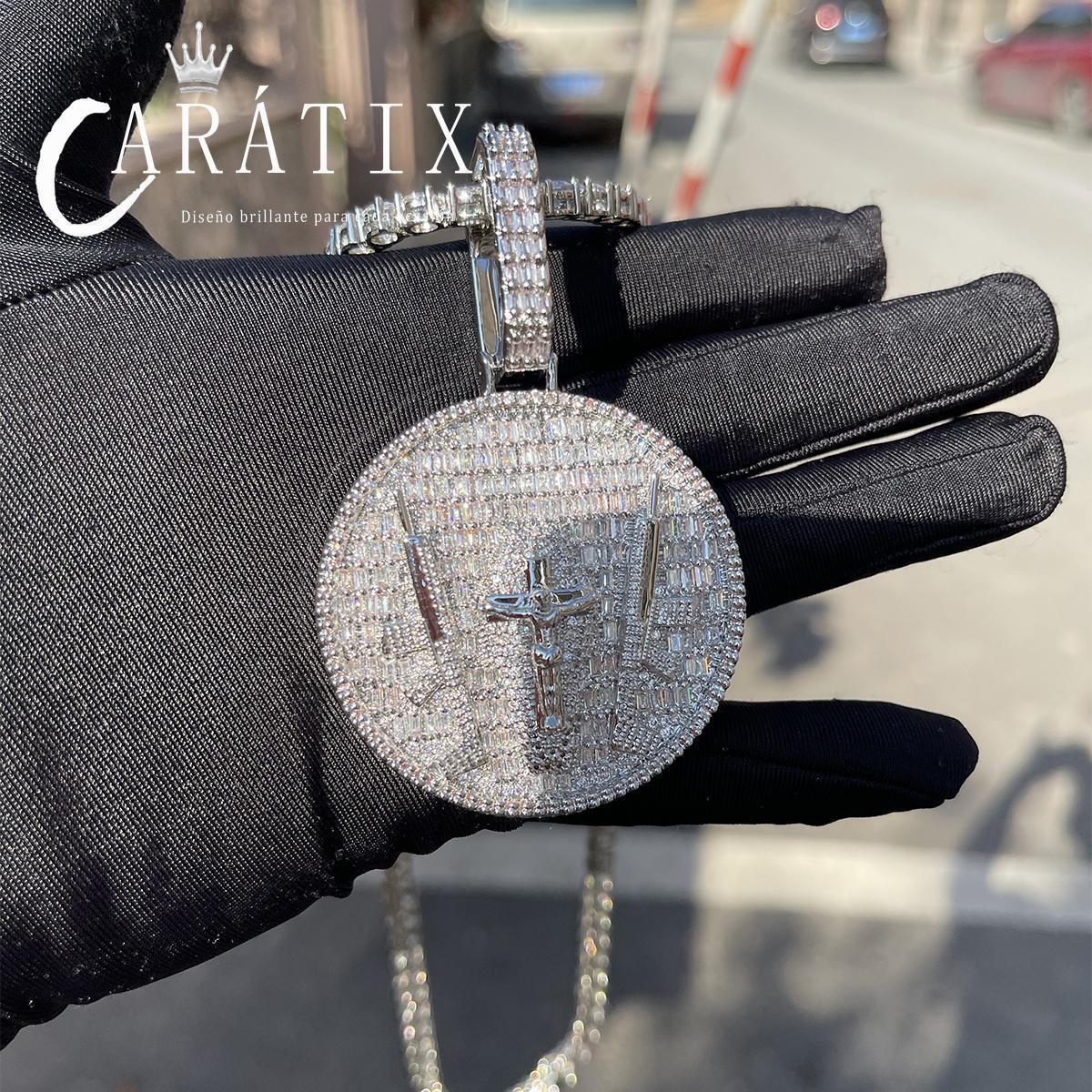 CARÁTIX Solid Back Necklace – Iced Out Gun Jesus Pendant with Big Circle Charms | Real Hip Hop Jewelry | 2025 Trend | Perfect Valentine's Day & Mother's Day Gift for Men, Women & Boys - CaratixJewelry