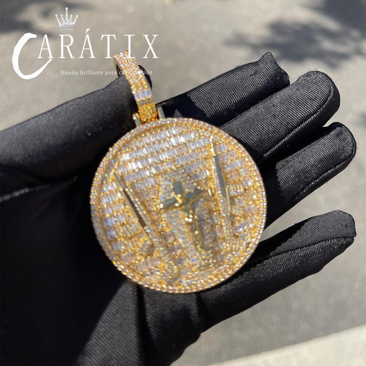 CARÁTIX Solid Back Necklace – Iced Out Gun Jesus Pendant with Big Circle Charms | Real Hip Hop Jewelry | 2025 Trend | Perfect Valentine's Day & Mother's Day Gift for Men, Women & Boys - CaratixJewelry