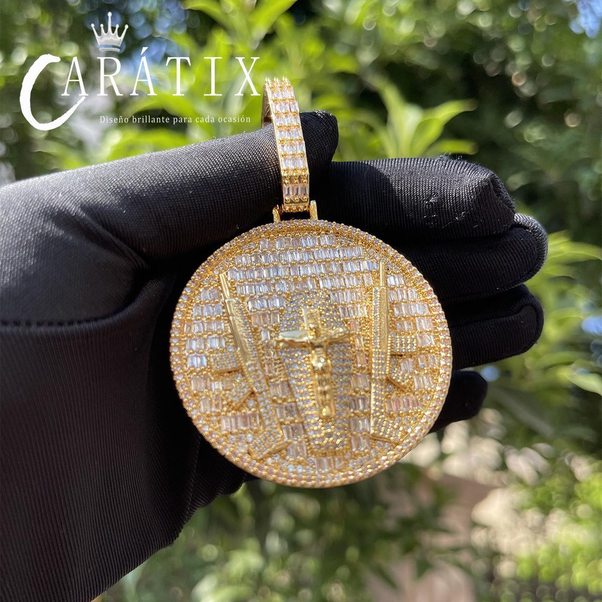 CARÁTIX Solid Back Necklace – Iced Out Gun Jesus Pendant with Big Circle Charms | Real Hip Hop Jewelry | 2025 Trend | Perfect Valentine's Day & Mother's Day Gift for Men, Women & Boys - CaratixJewelry