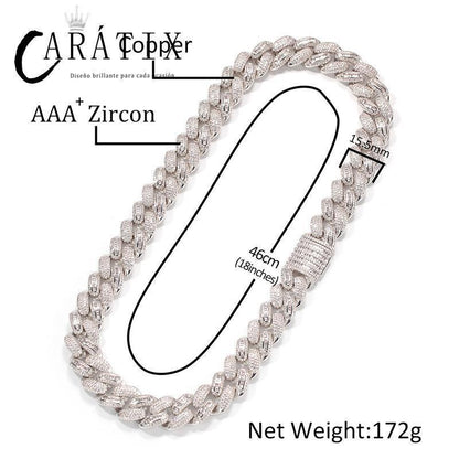 CARÁTIX Solid Cuban Link Chain | AAA CZ Iced Out Hip Hop Necklace for Men - CaratixJewelry