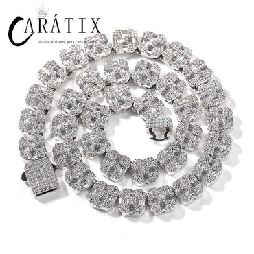 CARÁTIX – Square CZ Stone Cross Pattern Tennis Link Choker Necklace | Iced Out Hip Hop Jewelry for Men & Women, Rapper Street Style - CaratixJewelry
