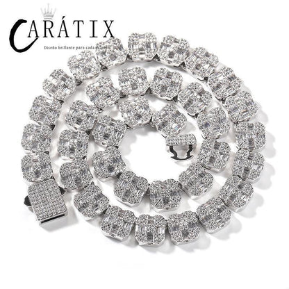 CARÁTIX – Square CZ Stone Cross Pattern Tennis Link Choker Necklace | Iced Out Hip Hop Jewelry for Men & Women, Rapper Street Style - CaratixJewelry