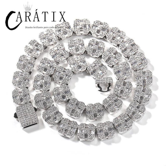 CARÁTIX – Square CZ Stone Cross Pattern Tennis Link Choker Necklace | Iced Out Hip Hop Jewelry for Men & Women, Rapper Street Style - CaratixJewelry