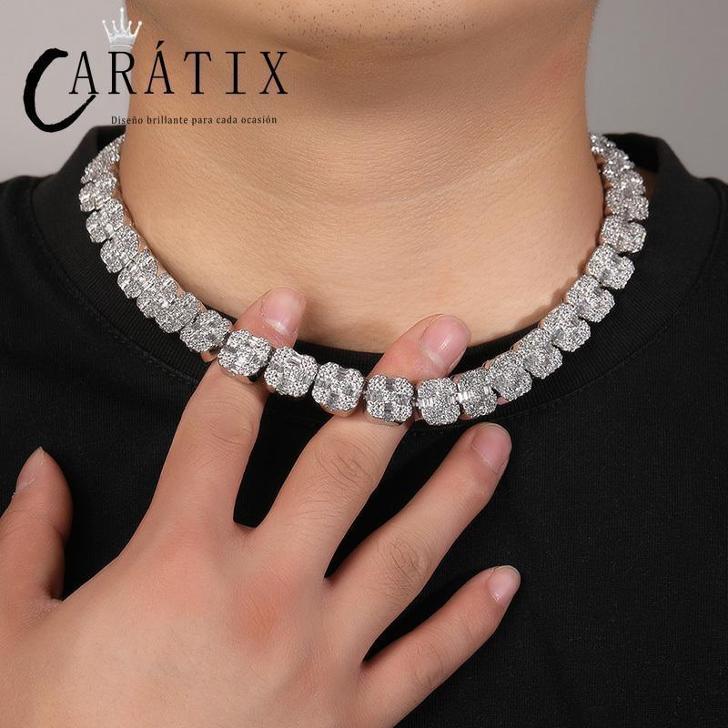 CARÁTIX – Square CZ Stone Cross Pattern Tennis Link Choker Necklace | Iced Out Hip Hop Jewelry for Men & Women, Rapper Street Style - CaratixJewelry