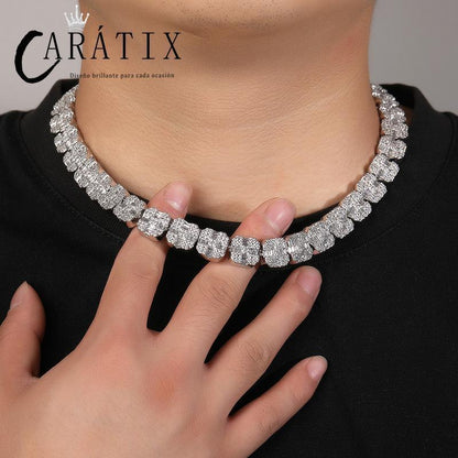 CARÁTIX – Square CZ Stone Cross Pattern Tennis Link Choker Necklace | Iced Out Hip Hop Jewelry for Men & Women, Rapper Street Style - CaratixJewelry