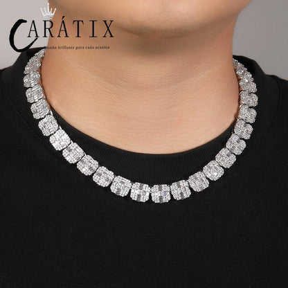 CARÁTIX – Square CZ Stone Cross Pattern Tennis Link Choker Necklace | Iced Out Hip Hop Jewelry for Men & Women, Rapper Street Style - CaratixJewelry