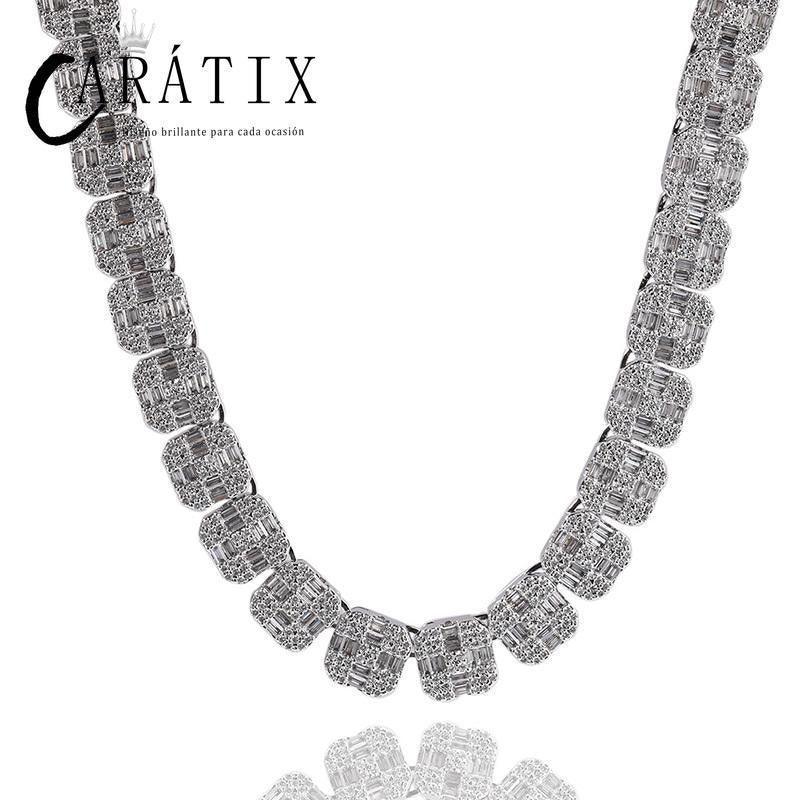 CARÁTIX – Square CZ Stone Cross Pattern Tennis Link Choker Necklace | Iced Out Hip Hop Jewelry for Men & Women, Rapper Street Style - CaratixJewelry