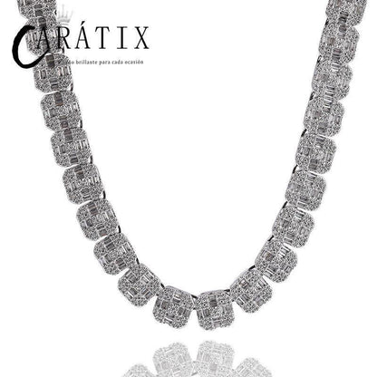 CARÁTIX – Square CZ Stone Cross Pattern Tennis Link Choker Necklace | Iced Out Hip Hop Jewelry for Men & Women, Rapper Street Style - CaratixJewelry