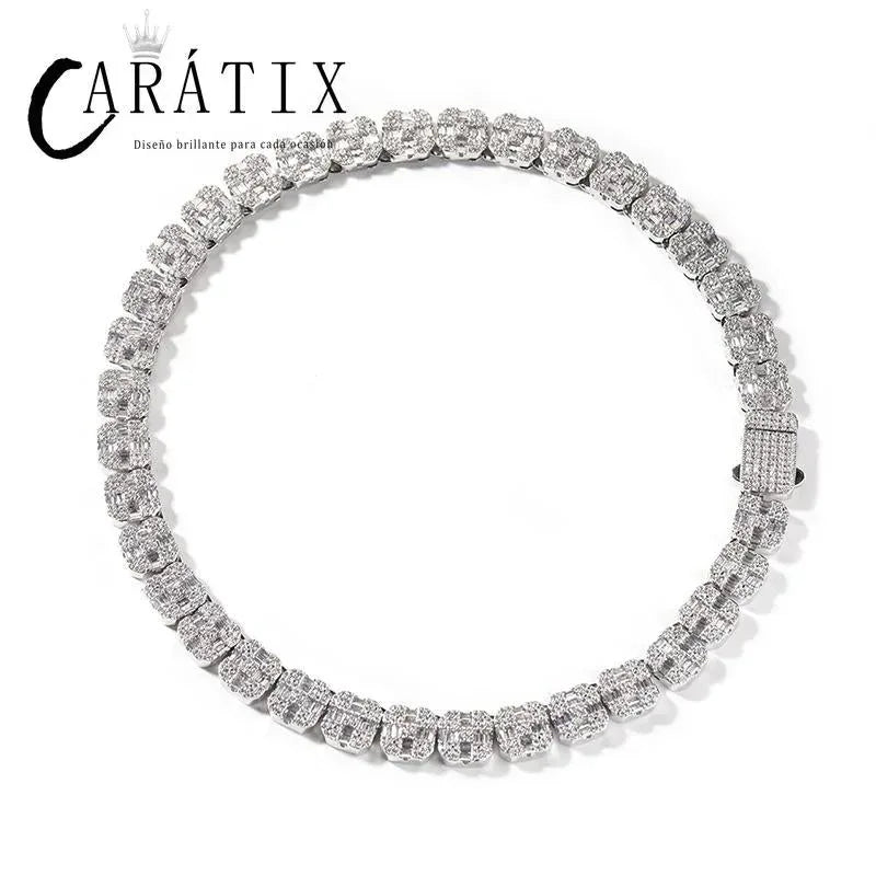 CARÁTIX – Square CZ Stone Cross Pattern Tennis Link Choker Necklace | Iced Out Hip Hop Jewelry for Men & Women, Rapper Street Style - CaratixJewelry