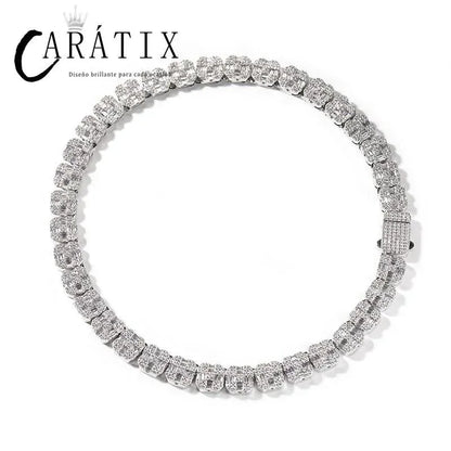 CARÁTIX – Square CZ Stone Cross Pattern Tennis Link Choker Necklace | Iced Out Hip Hop Jewelry for Men & Women, Rapper Street Style - CaratixJewelry