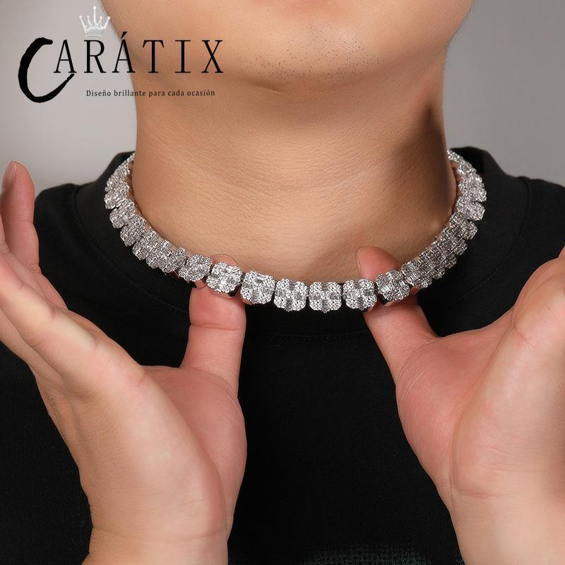 CARÁTIX – Square CZ Stone Cross Pattern Tennis Link Choker Necklace | Iced Out Hip Hop Jewelry for Men & Women, Rapper Street Style - CaratixJewelry