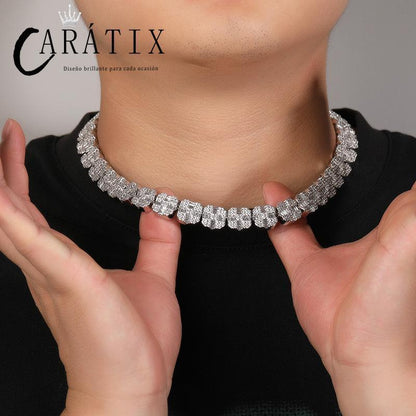 CARÁTIX – Square CZ Stone Cross Pattern Tennis Link Choker Necklace | Iced Out Hip Hop Jewelry for Men & Women, Rapper Street Style - CaratixJewelry
