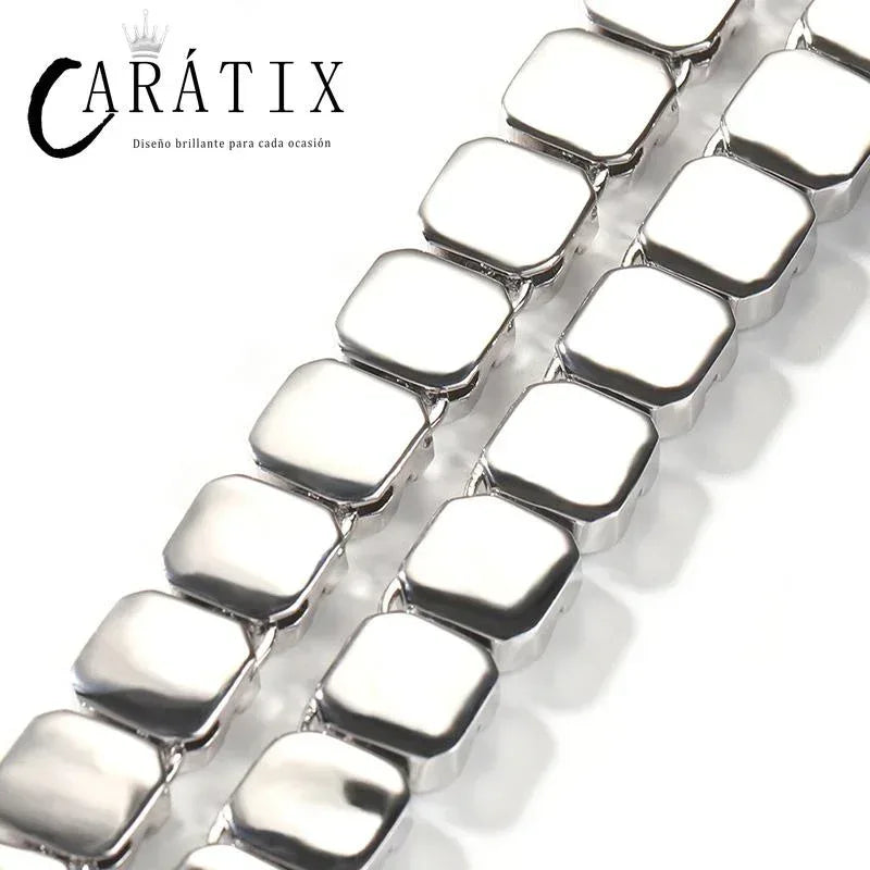 CARÁTIX – Square CZ Stone Cross Pattern Tennis Link Choker Necklace | Iced Out Hip Hop Jewelry for Men & Women, Rapper Street Style - CaratixJewelry