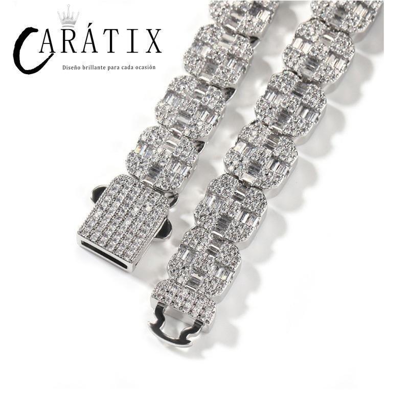 CARÁTIX – Square CZ Stone Cross Pattern Tennis Link Choker Necklace | Iced Out Hip Hop Jewelry for Men & Women, Rapper Street Style - CaratixJewelry