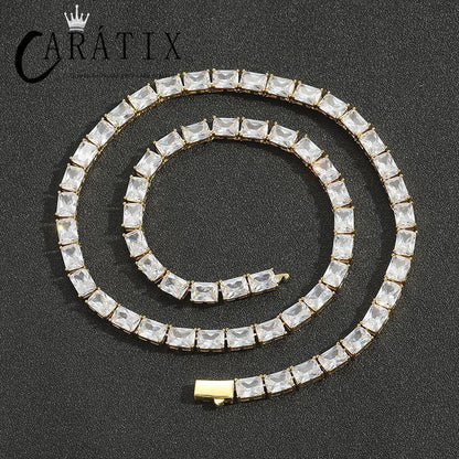 CARÁTIX Square CZ Tennis Chain | Iced Out Spring Buckle Hip Hop Necklace for Men & Women - CaratixJewelry