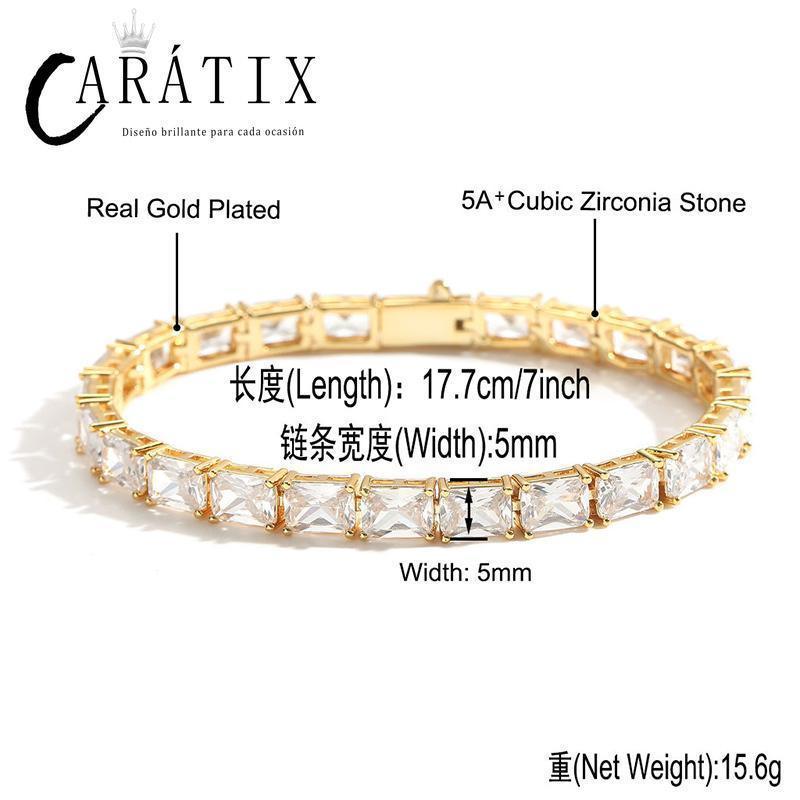 CARÁTIX Square CZ Tennis Chain | Iced Out Spring Buckle Hip Hop Necklace for Men & Women - CaratixJewelry