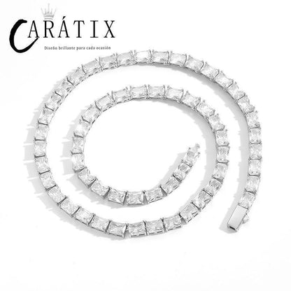 CARÁTIX Square CZ Tennis Chain | Iced Out Spring Buckle Hip Hop Necklace for Men & Women - CaratixJewelry