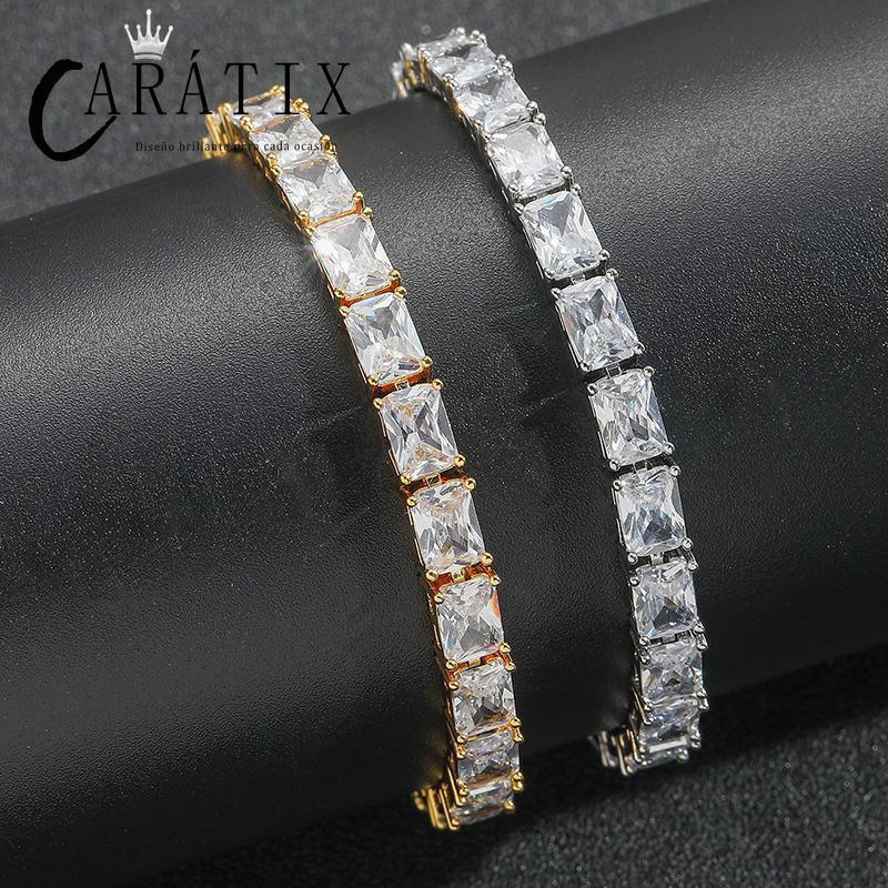 CARÁTIX Square CZ Tennis Chain | Iced Out Spring Buckle Hip Hop Necklace for Men & Women - CaratixJewelry