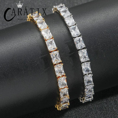 CARÁTIX Square CZ Tennis Chain | Iced Out Spring Buckle Hip Hop Necklace for Men & Women - CaratixJewelry