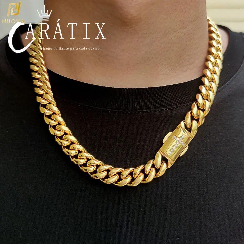 CARÁTIX Stainless Steel Cuban Link Chain Necklace – Golden Clasp Hip Hop Jewelry for Men & Women - CaratixJewelry