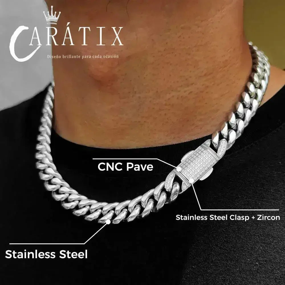 CARÁTIX Stainless Steel Cuban Link Chain Necklace – Golden Clasp Hip Hop Jewelry for Men & Women - CaratixJewelry