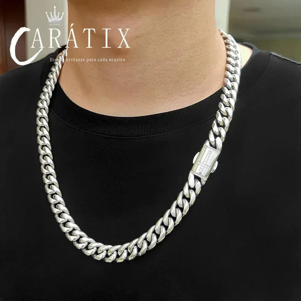 CARÁTIX Stainless Steel Cuban Link Chain Necklace – Golden Clasp Hip Hop Jewelry for Men & Women - CaratixJewelry