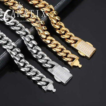 CARÁTIX Stainless Steel Cuban Link Chain Necklace – Golden Clasp Hip Hop Jewelry for Men & Women - CaratixJewelry