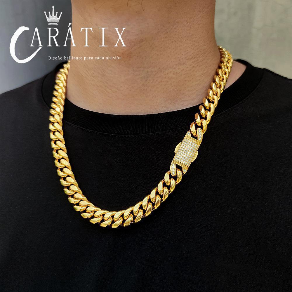 CARÁTIX Stainless Steel Cuban Link Chain Necklace – Golden Clasp Hip Hop Jewelry for Men & Women - CaratixJewelry