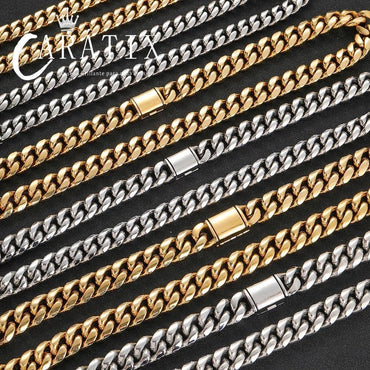 CARÁTIX Stainless Steel Cuban Link Chain Necklace – PVD Plated 8/10/12/14mm Hip Hop Jewelry for Men | Personalized Gift - CaratixJewelry