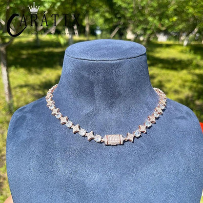 CARÁTIX Star & Round Tennis Chain | 5A+ CZ Iced Out Hip Hop Necklace for Men (Rose Gold Silver) - CaratixJewelry