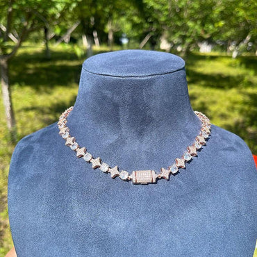 CARÁTIX Star & Round Tennis Chain | 5A+ CZ Iced Out Hip Hop Necklace for Men (Rose Gold Silver) - CaratixJewelry