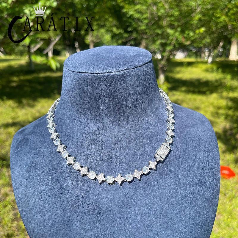 CARÁTIX Star & Round Tennis Chain | 5A+ CZ Iced Out Hip Hop Necklace for Men (Rose Gold Silver) - CaratixJewelry
