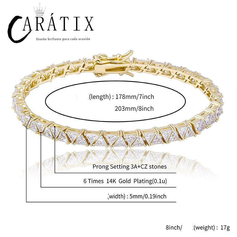CARÁTIX Triangle CZ Tennis Chain Necklace – Claw Set Iced Out Hip Hop Bling Jewelry for Men & Women - CaratixJewelry