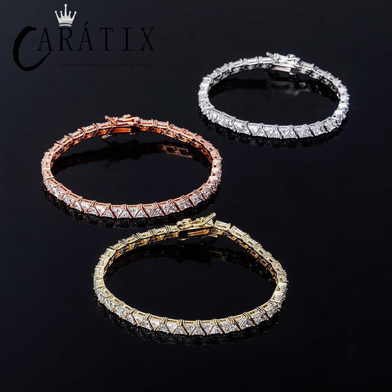 CARÁTIX Triangle CZ Tennis Chain Necklace – Claw Set Iced Out Hip Hop Bling Jewelry for Men & Women - CaratixJewelry