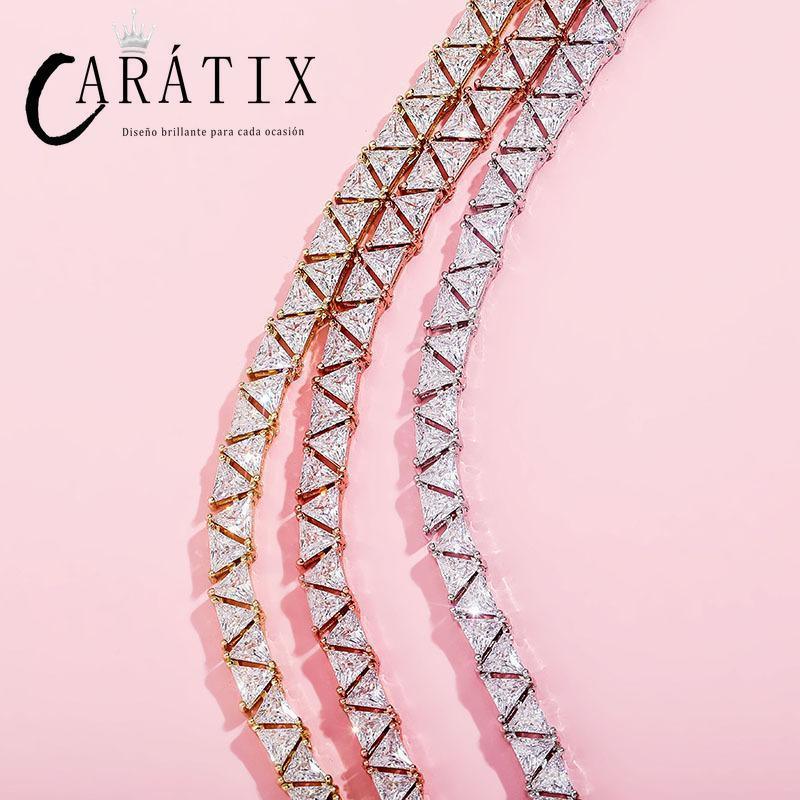 CARÁTIX Triangle CZ Tennis Chain Necklace – Claw Set Iced Out Hip Hop Bling Jewelry for Men & Women - CaratixJewelry