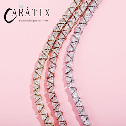 CARÁTIX Triangle CZ Tennis Chain Necklace – Claw Set Iced Out Hip Hop Bling Jewelry for Men & Women - CaratixJewelry