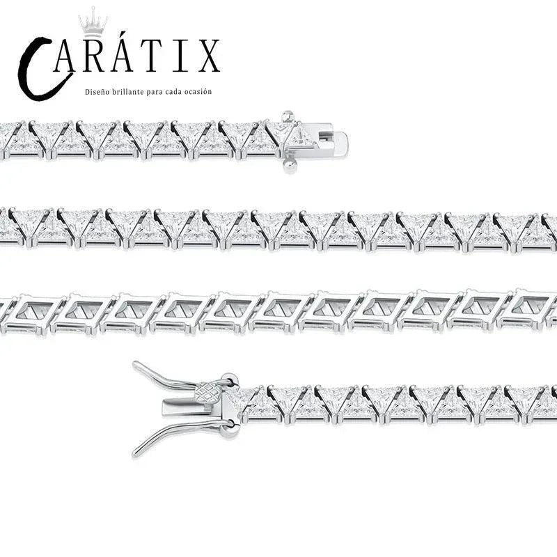 CARÁTIX Triangle CZ Tennis Chain Necklace – Claw Set Iced Out Hip Hop Bling Jewelry for Men & Women - CaratixJewelry