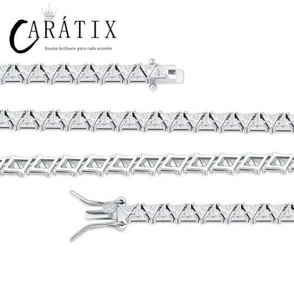 CARÁTIX Triangle CZ Tennis Chain Necklace – Claw Set Iced Out Hip Hop Bling Jewelry for Men & Women - CaratixJewelry