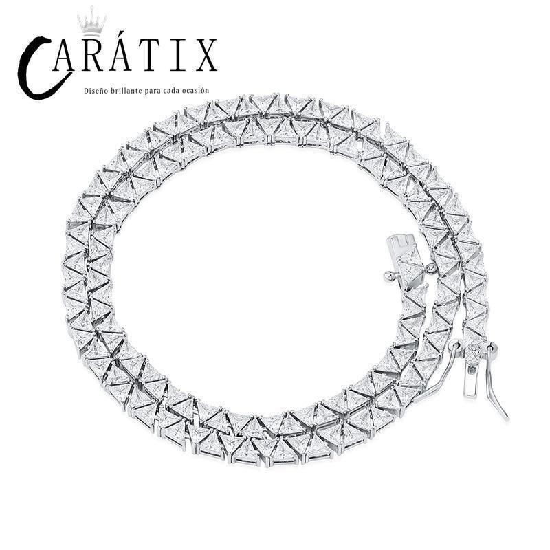 CARÁTIX Triangle CZ Tennis Chain Necklace – Claw Set Iced Out Hip Hop Bling Jewelry for Men & Women - CaratixJewelry