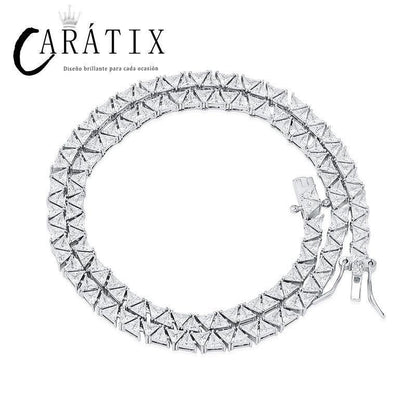 CARÁTIX Triangle CZ Tennis Chain Necklace – Claw Set Iced Out Hip Hop Bling Jewelry for Men & Women - CaratixJewelry