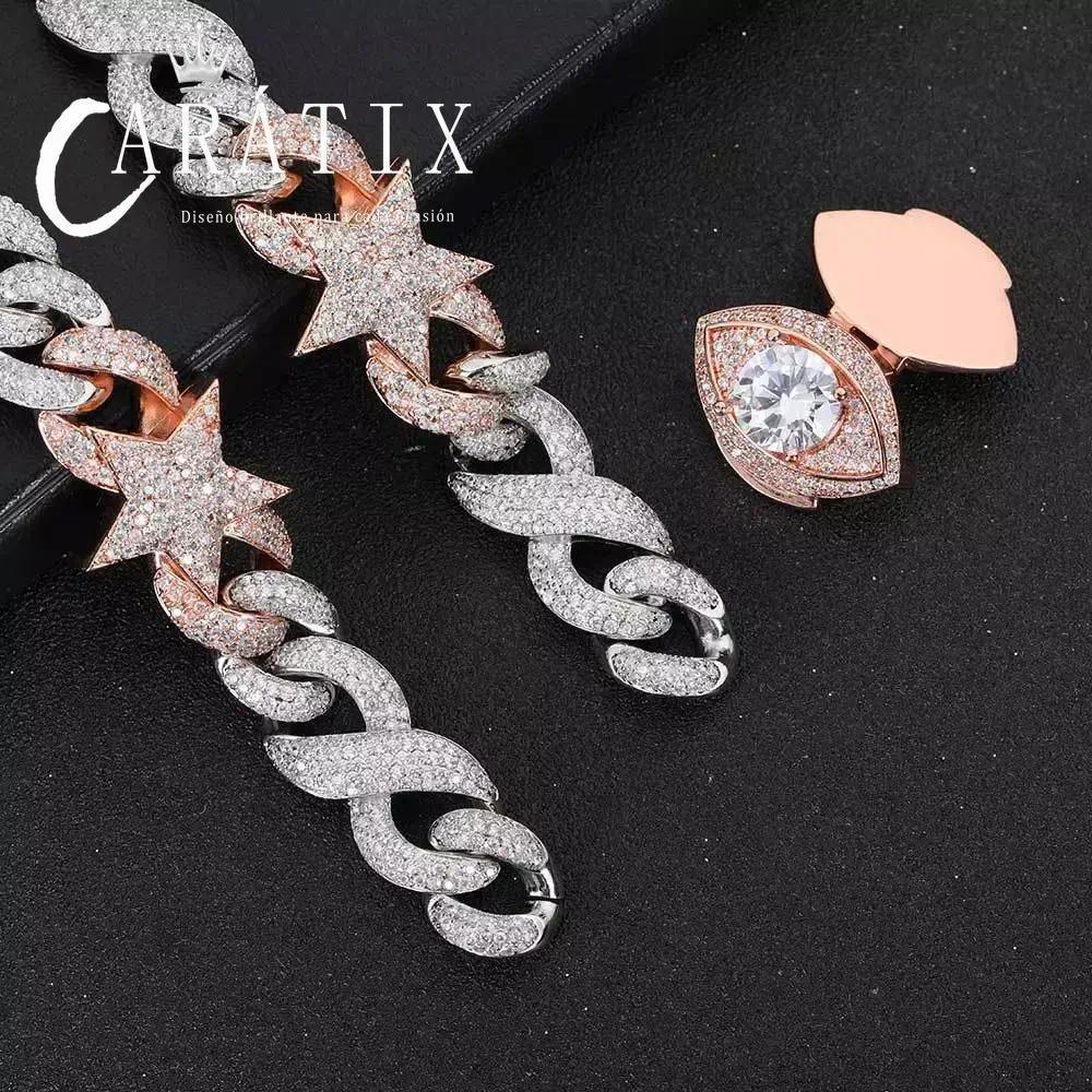 CARÁTIX Two-Tone Pink & Silver Star Cuban Link Chain Necklace – Eye Clasp Iced Out Hip Hop Luxury Choker Jewelry | Party Gift - CaratixJewelry