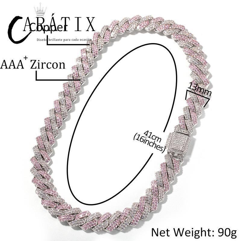 CARÁTIX Two-Tone Pink & White Cuban Link Chain Necklace – AAA CZ Iced Out Hip Hop Bling Jewelry for Men & Women | Rapper Gift - CaratixJewelry